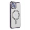 Mey İthalat®   iPhone 15 Kılıf Joke Simli Magneticsafe Kılıf - Derin Mor