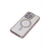 Mey İthalat®   iPhone 15 Pro Kılıf Joke Simli Magneticsafe Kılıf - Pembe