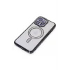 Mey İthalat®   iPhone 15 Pro Kılıf Joke Simli Magneticsafe Kılıf - Siyah