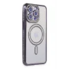 Mey İthalat®   iPhone 15 Pro Max Kılıf Joke Simli Magneticsafe Kılıf - Derin Mor