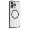 Mey İthalat®   iPhone 15 Pro Max Kılıf Metal Bumper Magneticsafe Kapak - Lacivert