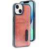 Mey İthalat®   iPhone 15 Sara Kartvizitli Deri Kılıf - Taba