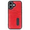 Mey İthalat®   iPhone 16 Kılıf Sara Kartvizitli Deri Kılıf - Kırmızı