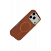 Mey İthalat®   iPhone 17 Pro Max Luno Deri Magsafe Kapak - Kahverengi