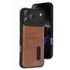Mey İthalat®   iPhone 17 Pro Max Sara Kartvizitli Deri Kılıf - Taba