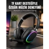 Mey İthalat® Mikrofonlu Bluetooth Kulak Üstü Kulaklık RGB Aydınlatmalı Type-C Şarjlı