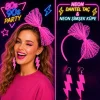 Mey İthalat® Neon Pembe Dantel Taç ve Şimşek Küpe 80'ler 90'lar Parti Seti