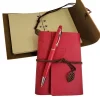 Mey İthalat®  Özel Ahşap Kutulu Kırmızı Deri Defter ve Kalem Set