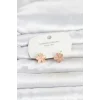 Mey İthalat® Pirinç Gold Renk Pembe Çiçek Model Çocuk Küpe