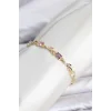 Mey İthalat® Pirinç Gold Renk Pembe ve Mor Zirkon Taşlı Çiçek Model Kadın Bileklik