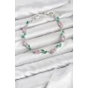 Mey İthalat® Pirinç Gümüş Renk Pembe Zirkon Taşlı Çiçek Model Kadın Bileklik
