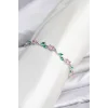 Mey İthalat® Pirinç Gümüş Renk Pembe Zirkon Taşlı Çiçek Model Kadın Bileklik