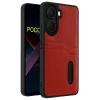Mey İthalat®   Poco X7 Pro Kılıf Sara Kartvizitli Deri Kılıf - Kırmızı