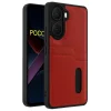 Mey İthalat®   Poco X7 Pro Kılıf Sara Kartvizitli Deri Kılıf - Kırmızı