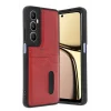 Mey İthalat®  Realme C65 Sara Kartvizitli Deri Kılıf - Kırmızı