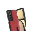 Mey İthalat®  Realme C65 Sara Kartvizitli Deri Kılıf - Kırmızı