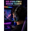 Mey İthalat® RGB Işıklı Bluetooth Mikrofonlu Kulaklık Uzun Süreli Kullanım Type-C Şarjlı