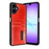 Mey İthalat®  Samsung Galaxy A07 4G Sara Kartvizitli Deri Kılıf - Kırmızı