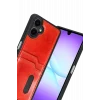 Mey İthalat®  Samsung Galaxy A07 4G Sara Kartvizitli Deri Kılıf - Kırmızı