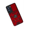 Mey İthalat®  Samsung Galaxy S21 FE Kılıf Pars Lens Yüzüklü Silikon - Kırmızı
