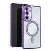 Mey İthalat®  Samsung Galaxy S23 FE Joke Simli Magneticsafe Kılıf - Derin Mor