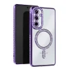 Mey İthalat®  Samsung Galaxy S25 FE Joke Simli Magneticsafe Kılıf - Derin Mor