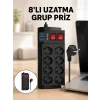 Mey İthalat® Termal Korumalı 8 Prizli 3 USB’li Uzatma Kablosu Yeni Nesil