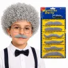 Mey İthalat® Yaşlı Kıvırcık Gri Peruk ve 6'lı Gri Bıyık Seti