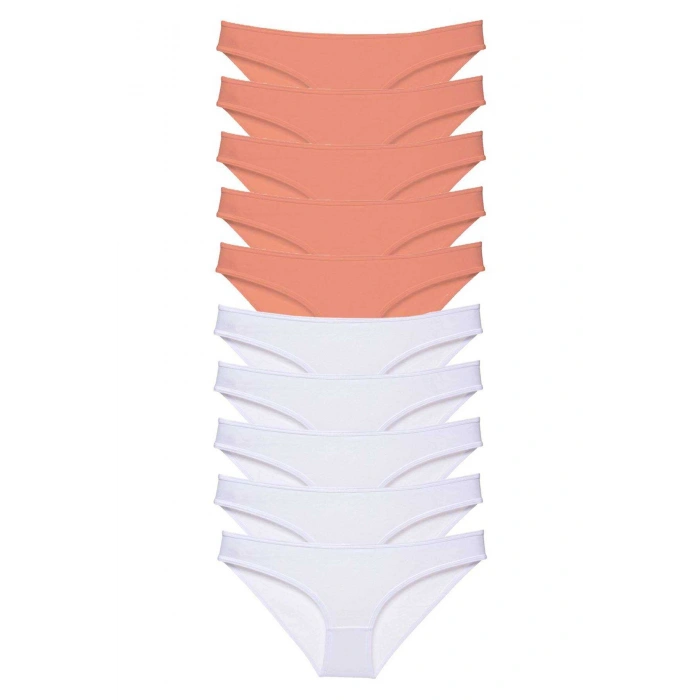 10 adet Eko Set Likralı Kadın Slip Külot Pudra Beyaz