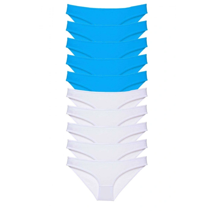 10 adet Süper Eko Set Likralı Kadın Slip Beyaz Mavi