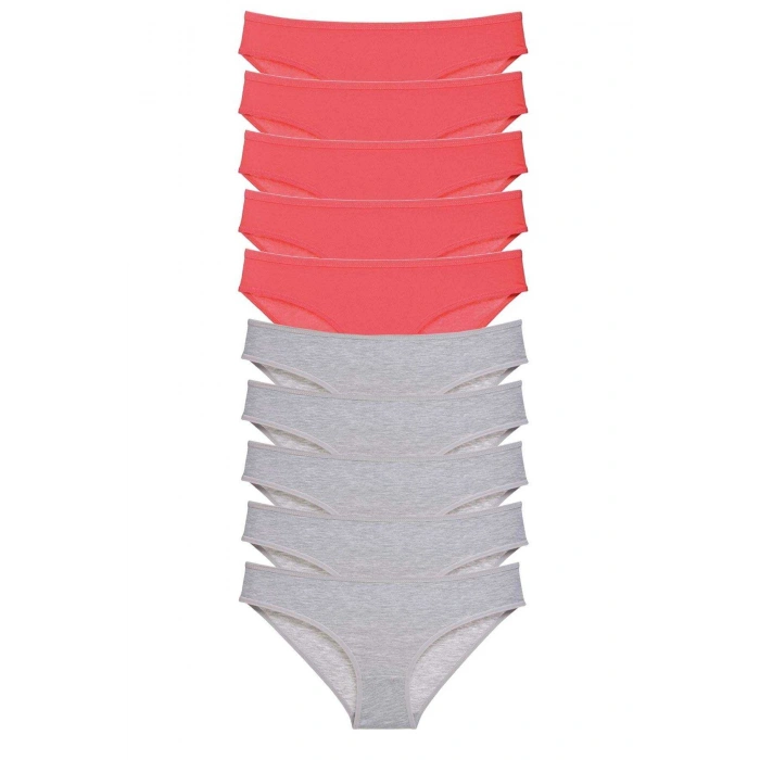 10 adet Süper Eko Set Likralı Kadın Slip Külot Fuşya Gri