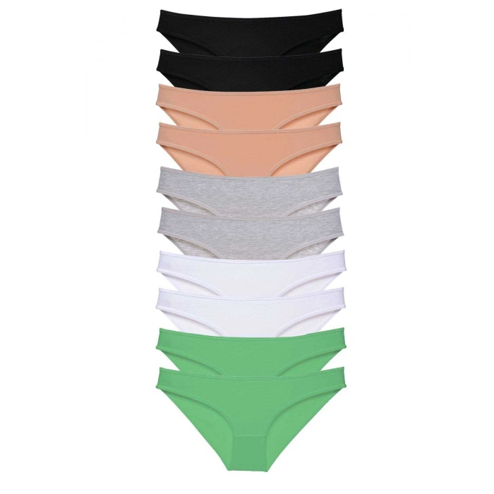 10 adet Süper Eko Set Likralı Kadın Slip Külot Siyah Ten Gri Beyaz Yeşil