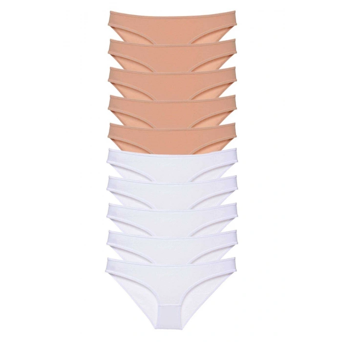 10 adet Süper Eko Set Likralı Kadın Slip Külot Ten Beyaz