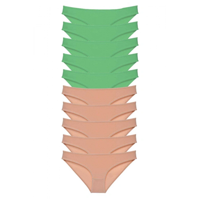 10 adet Süper Eko Set Likralı Kadın Slip Külot Yeşil Ten