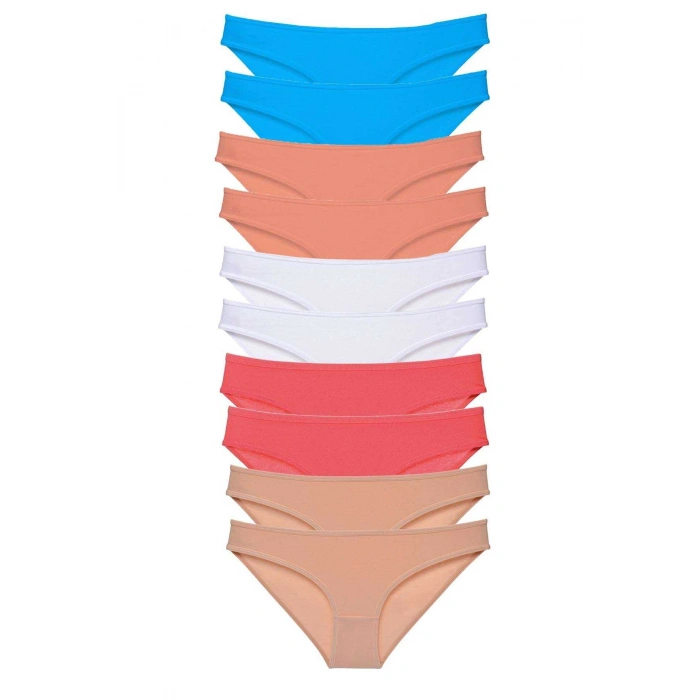 10 adet Süper Eko Set Likralı Kadın Slip Ten Beyaz Pudra Fuşya Mavi