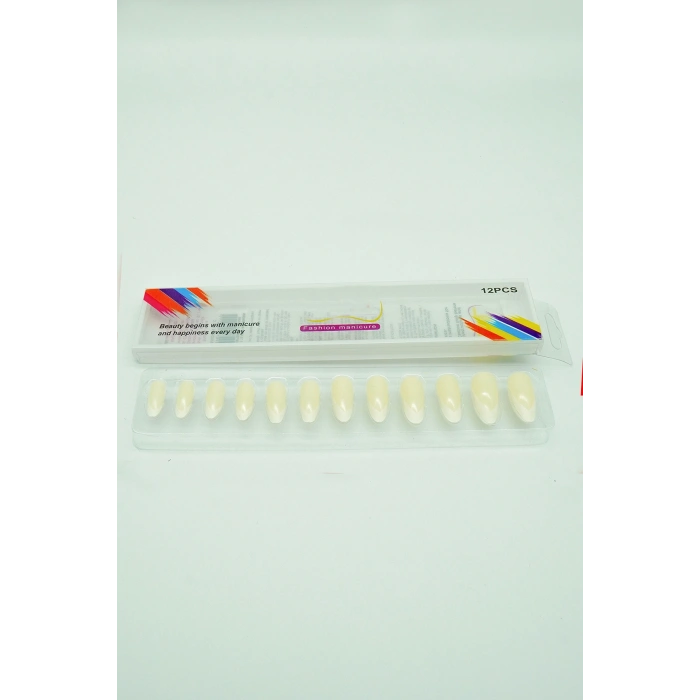 12 Adet Badem Tırnak Tak Ve Çık Kendinden Yapışkanlı Takma Tırnak Krem