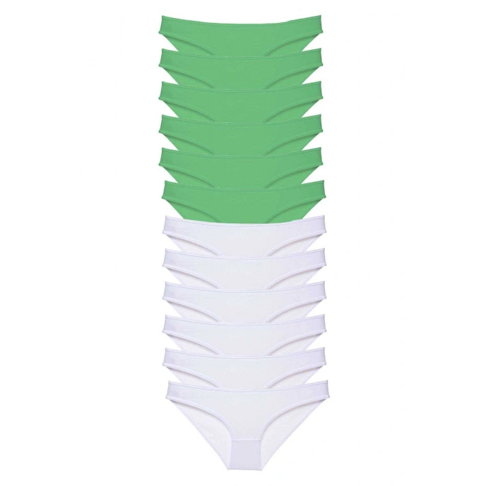 12 adet Eko Set Likralı Kadın Slip Külot Yeşil Beyaz