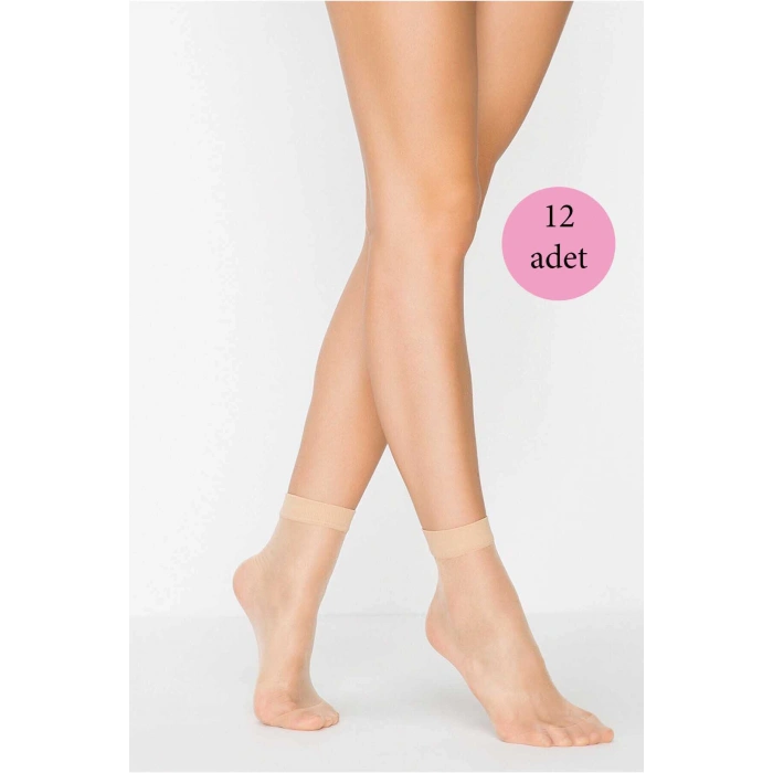 12 Adet Fit 15 Soket Ince Parlak Kısa Çorap Açık Ten