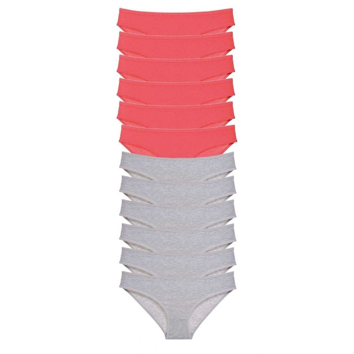 12 adet Süper Eko Set Likralı Kadın Slip Külot Fuşya Gri