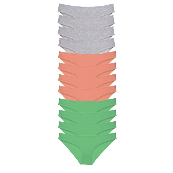 12 adet Süper Eko Set Likralı Kadın Slip Külot Gri Pudra Yeşil