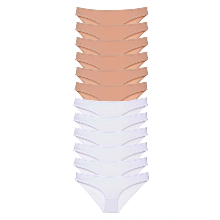 12 adet Süper Eko Set Likralı Kadın Slip Külot Ten Beyaz