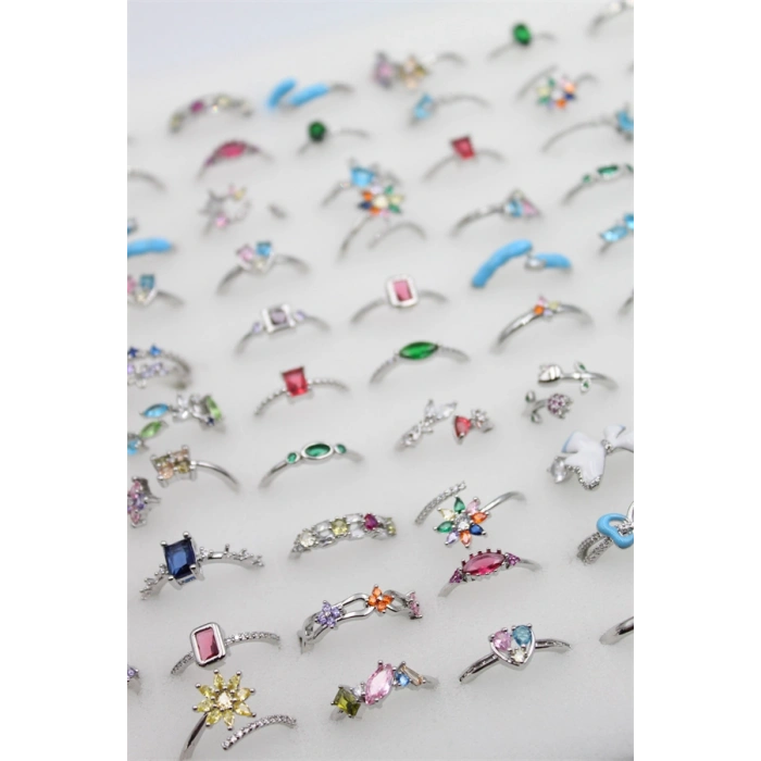 12li Karışık Prenses Yüzük Seti - Gümüş