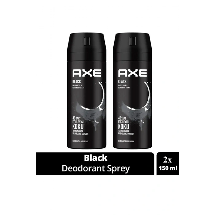 2 Adet Axe Erkek Deodorant & Bodyspray Black 48 Saat Etkileyici Koku Vücut Spreyi 150 ml