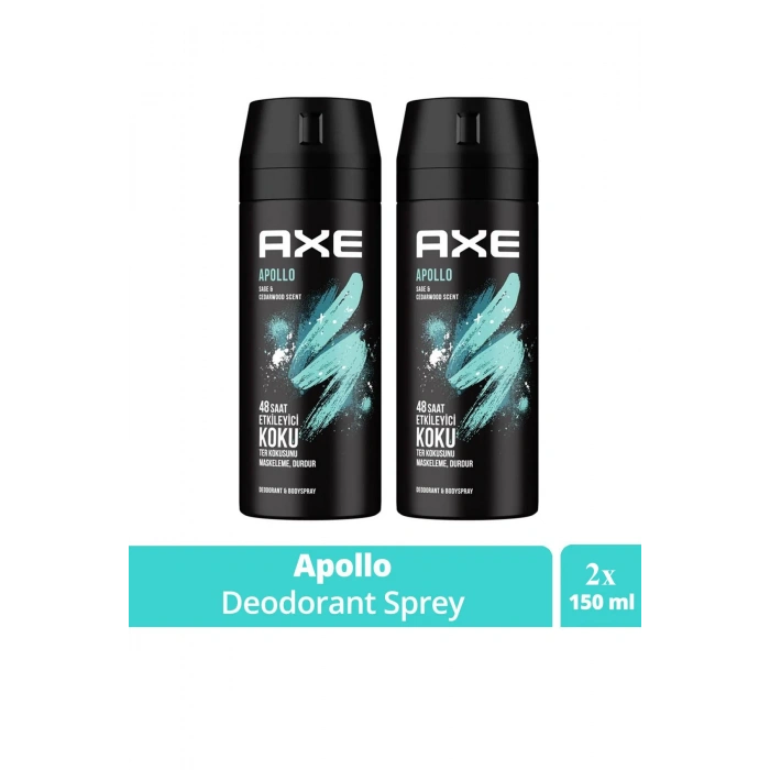 2 Adet Axe Erkek Sprey Deodorant Apollo 48 Saat Etkileyici Koku Vücut Spreyi 150 ml