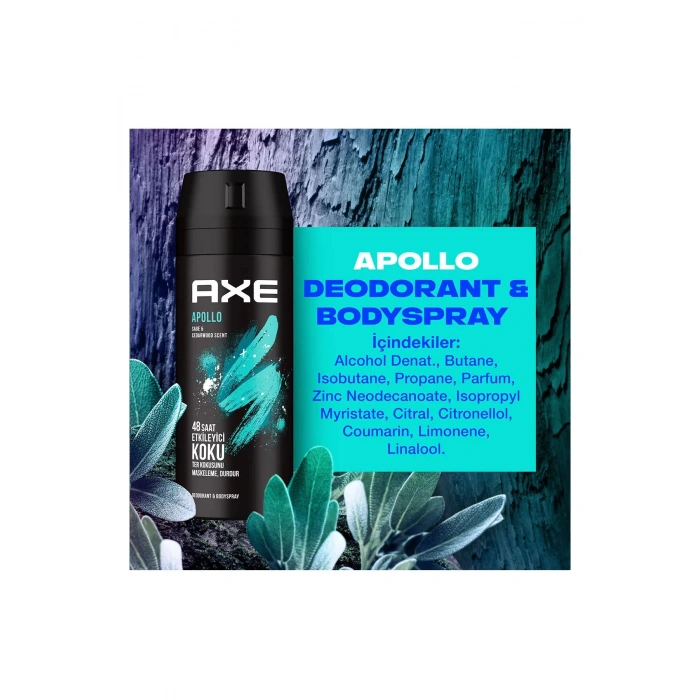 2 Adet Axe Erkek Sprey Deodorant Apollo 48 Saat Etkileyici Koku Vücut Spreyi 150 ml