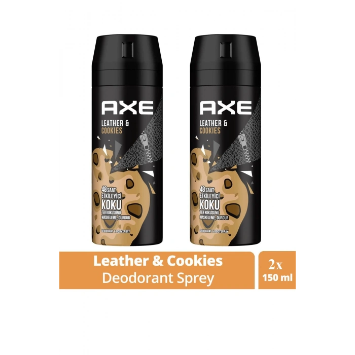 2 Adet Axe Erkek Sprey Deodorant Leather & Cookies 48 Saat Etkileyeci Koku 150 ml
