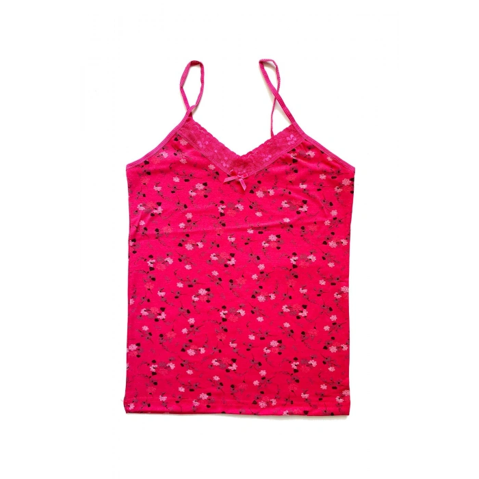 2 Adet Kadın Askılı Desenli Atlet Dantelli Empirme Pamuklu Penye D3-4