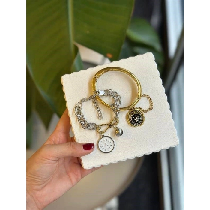 2li Zincirli Saat Bileklik - ÇOK RENKLİ