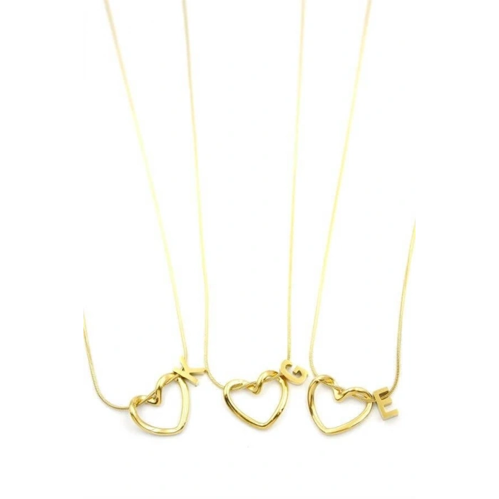 24lü Kalp Harf Kolye - Altın