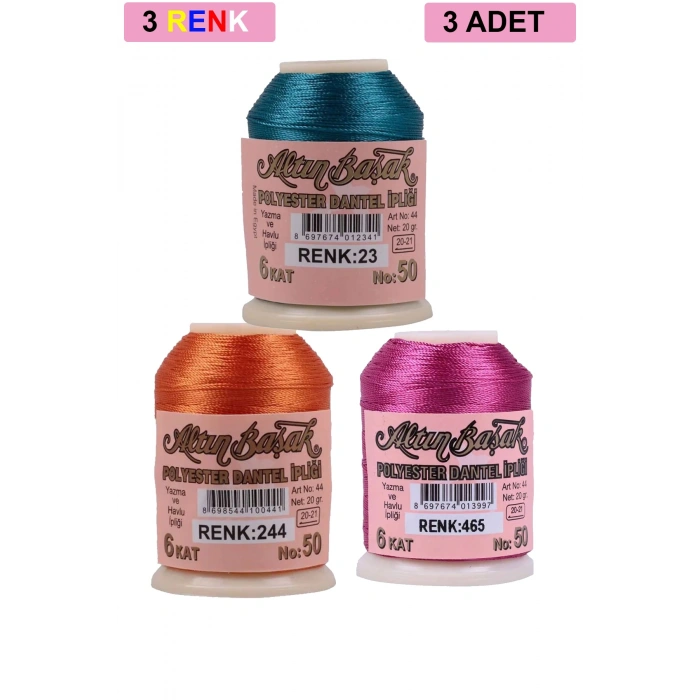 3 Adet Altınbaşak Oya ve Dantel İpi 20 gr - Royaleks - No: 244 - 465 - 023